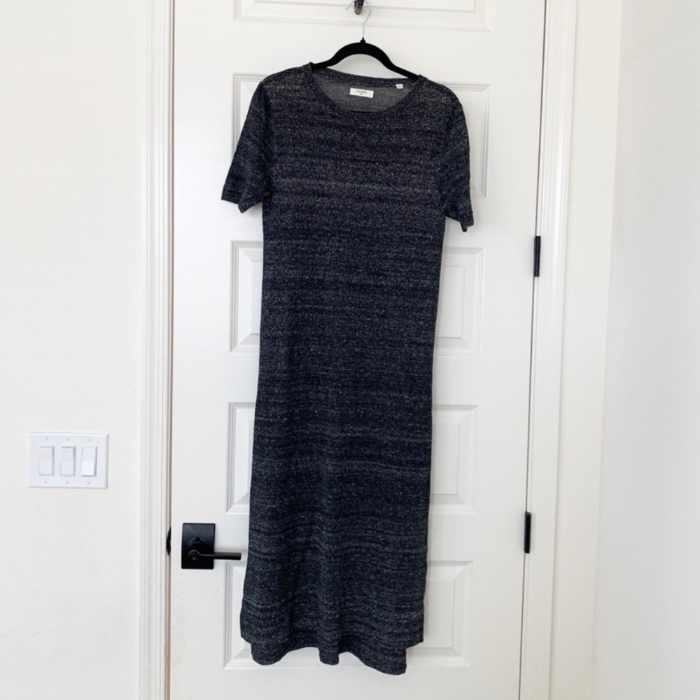 Billy Reid Womens XS Charcoal Grey Linen Blend Knit Short Sleeve Maxi Dress USA